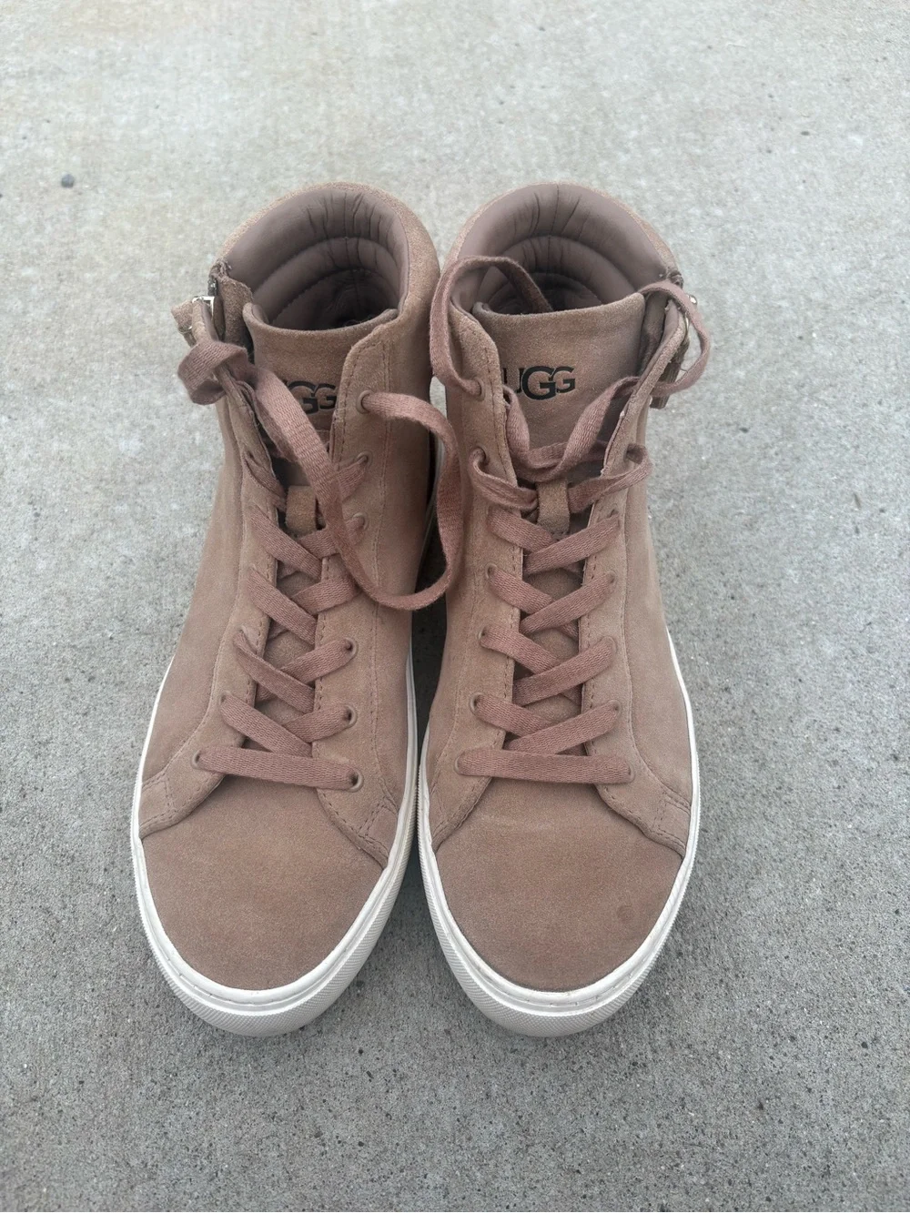 UGG Taupe Suede High-Top Casual Sneakers with Side Zip